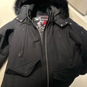 Moose Knuckles Black Puffer Jacket with Fur Hood